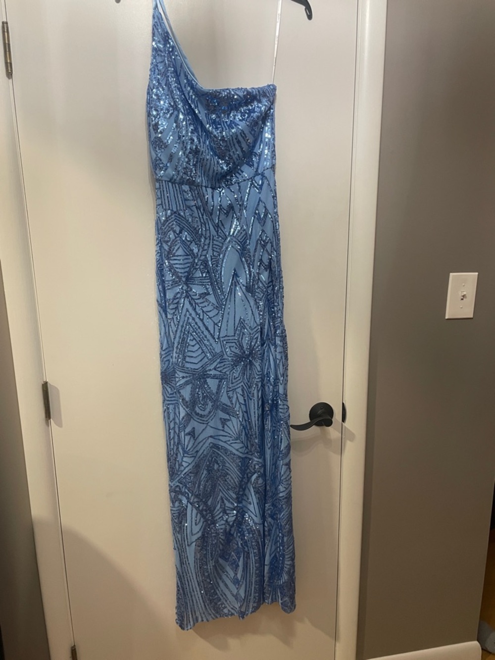 Blue Sequin One-Shoulder Gown